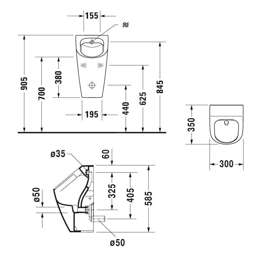 Duravit Soleil By Starck - Urinoir, Achterinlaat, Rimless, WonderGliss, Wit 28303000001 4 Duravit Soleil By Starck - Urinoir, Achterinlaat, Rimless, WonderGliss, Wit 28303000001 - Afbeelding 2