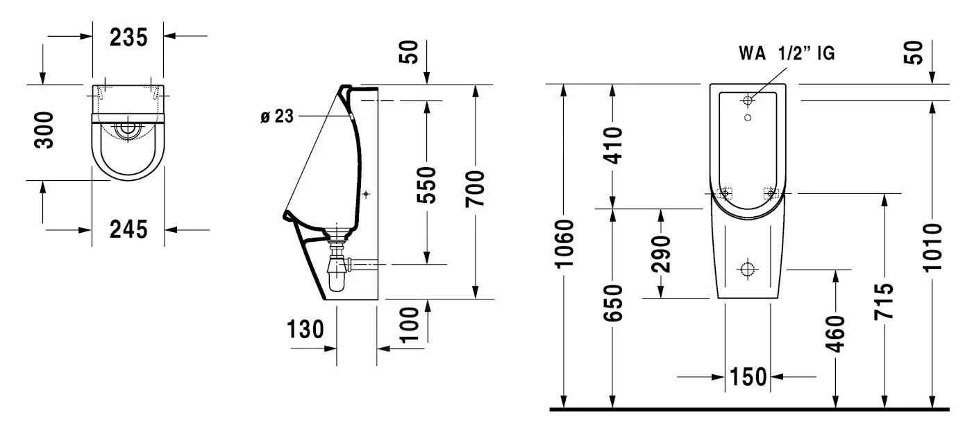 Duravit Starck 3 - Urinoir, Met Achterinlaat, Rimless, Alpine Wit 0827250000 4 Duravit Starck 3 - Urinoir, Met Achterinlaat, Rimless, Alpine Wit 0827250000 - Afbeelding 2
