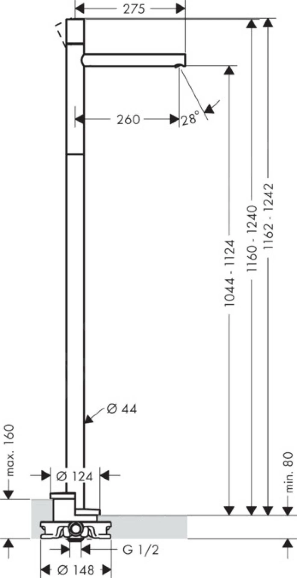 Axor Uno - Vrijstaande Wastafelkraan, Chroom 45037000 4 Axor Uno - Vrijstaande Wastafelkraan, Chroom 45037000 - Afbeelding 2