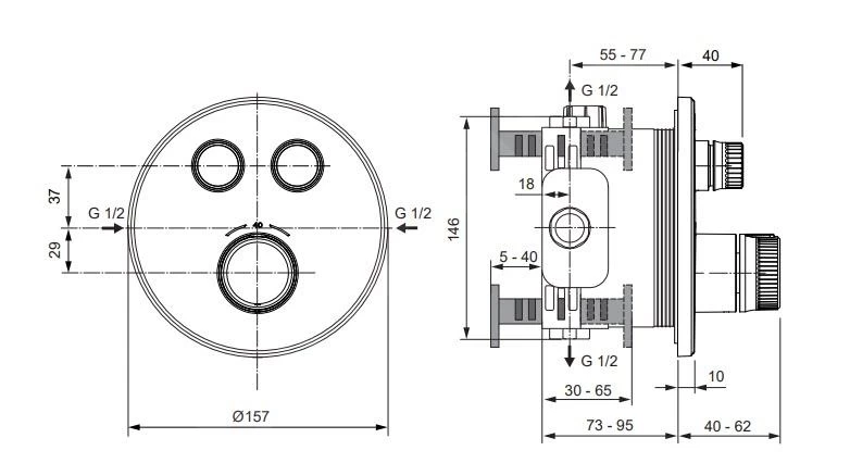 Ideal Standard CeraTherm Navigo - Inbouwthermostaat, Opbouwdeel, 2 Gebruikers, Magnetic Grey A7296A5 4 Ideal Standard CeraTherm Navigo - Inbouwthermostaat, Opbouwdeel, 2 Gebruikers, Magnetic Grey A7296A5 - Afbeelding 2