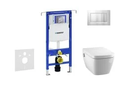Geberit Duofix - Inbouwreservoir Voor Hangend Toilet Met SIGMA30 Bedieningsknop, Mat Chroom/chroom + Tece One - Hangend Douche-wc En Wc-bril, Rimless, SoftClose 111.355.00.5 NT7