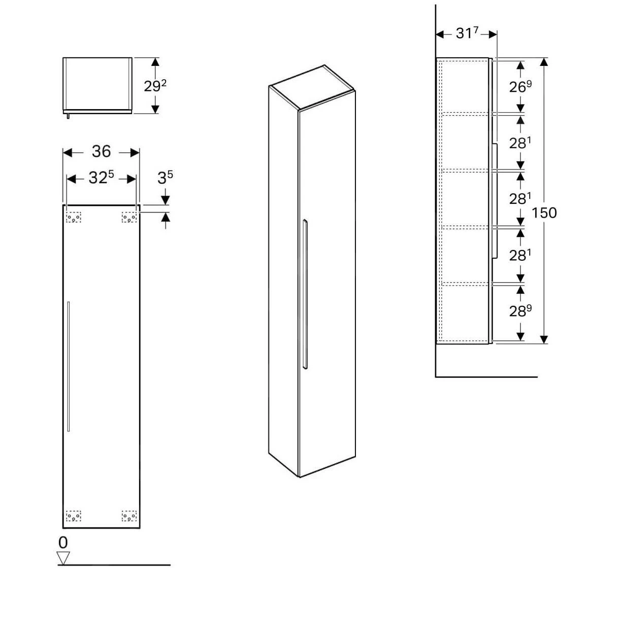 Geberit ICon - Hoge Kast 1500x360 Mm Met Spiegel, Lava 841151000 4 Geberit ICon - Hoge Kast 1500x360 Mm Met Spiegel, Lava 841151000 - Afbeelding 2
