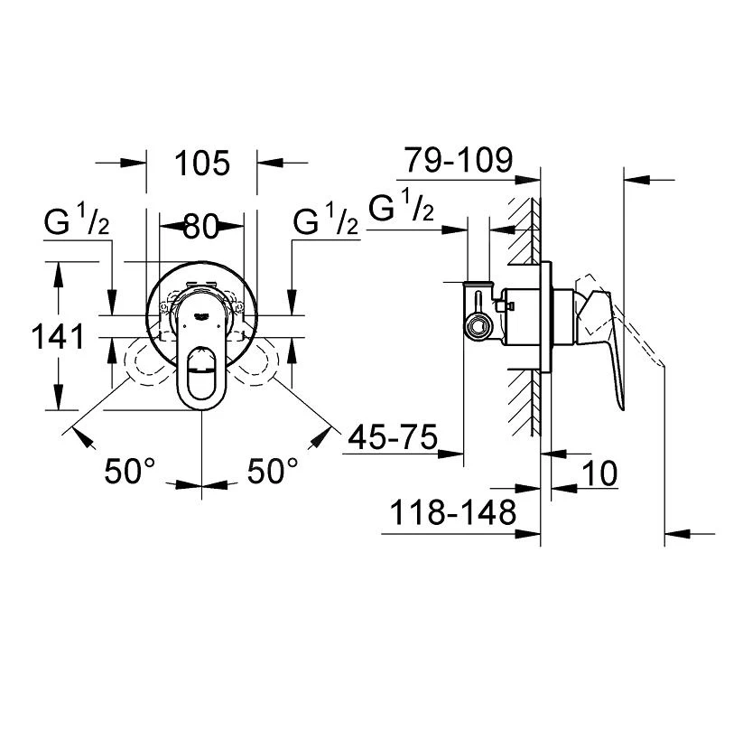 Grohe BauLoop - Inbouw Douchekraan, Met Inbouwdeel, Chroom 29042000 4 Grohe BauLoop - Inbouw Douchekraan, Met Inbouwdeel, Chroom 29042000 - Afbeelding 2