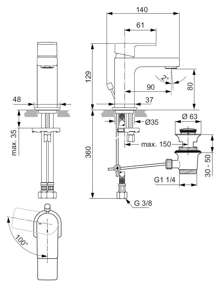 Ideal Standard Edge - Wastafelkraan Slim Piccolo Met Waste, BlueStart, Chroom A7267AA 4 Ideal Standard Edge - Wastafelkraan Slim Piccolo Met Waste, BlueStart, Chroom A7267AA - Afbeelding 2