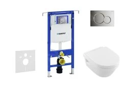 Geberit Duofix - Inbouwreservoir Voor Hangend Toilet Met SIGMA01 Bedieningsknop, Glanzend Chroom + Villeroy Boch - Hangend Toilet En Wc-bril, DirectFlush, SoftClose, CeramicPlus 111.355.00.5 NB2
