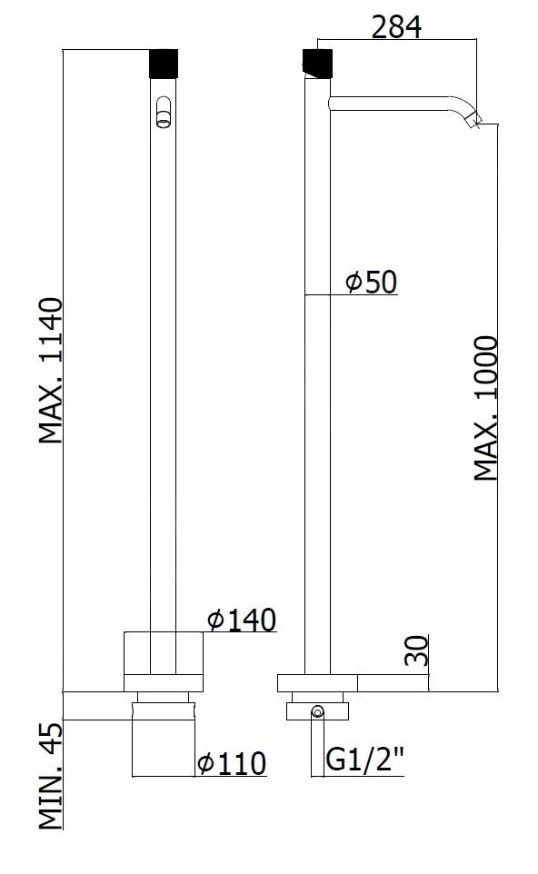 Paffoni Jo - VrijWastafelkraan, Mat Zwart JO031NO 4 Paffoni Jo - VrijWastafelkraan, Mat Zwart JO031NO - Afbeelding 2