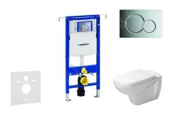Geberit Duofix - Toiletset Met Sigma01 Bedieningsplaat, Glanzend Chroom + Duravit D-Code Hangend Toilet En Wc Bril, Rimless, SoftClose 111.355.00.5 NH2