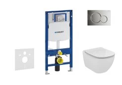 Geberit Duofix - Inbouwreservoir Voor Hangend Toilet Met SIGMA01 Bedieningsknop, Glanzend Chroom + Ideal Standard Tesi - Hangend Toilet En Wc-bril 111.300.00.5 NF2