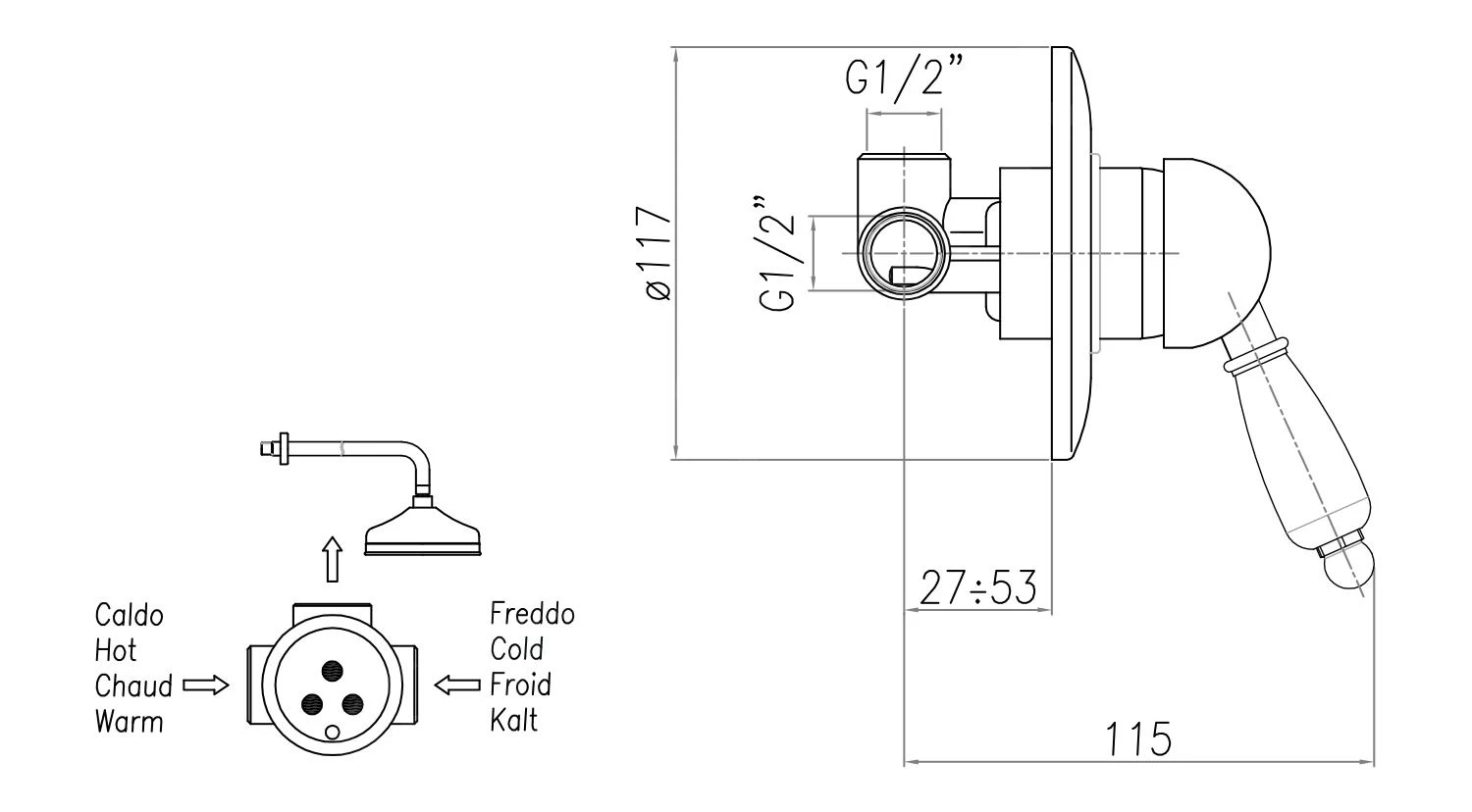 Sapho Kirké - Inbouw Douchekraan, 1 Functie, Wit Hendel, Chroom KI41BC 4 Sapho Kirké - Inbouw Douchekraan, 1 Functie, Wit Hendel, Chroom KI41BC - Afbeelding 2