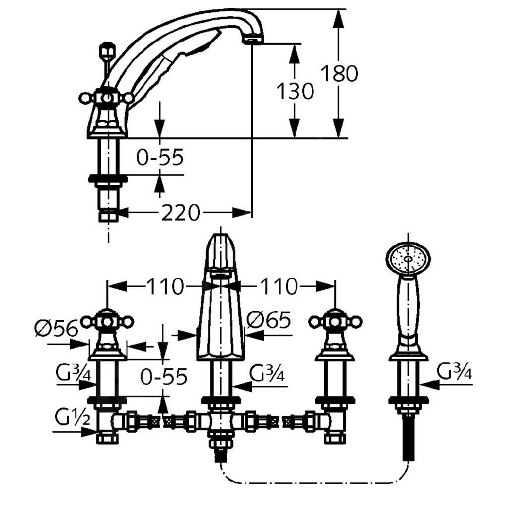 Kludi Adlon - Badrandkraan, 4-gats, Chroom 515240520 4 Kludi Adlon - Badrandkraan, 4-gats, Chroom 515240520 - Afbeelding 2