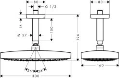 Hansgrohe Raindance Select E - Hoofddouche 300 Mm 2jet Plafondbevestiging 100 Mm, EcoSmart, Wit/chroom 26608400 -BadderenMetVoordeel f70fe2210f1c04778b500319